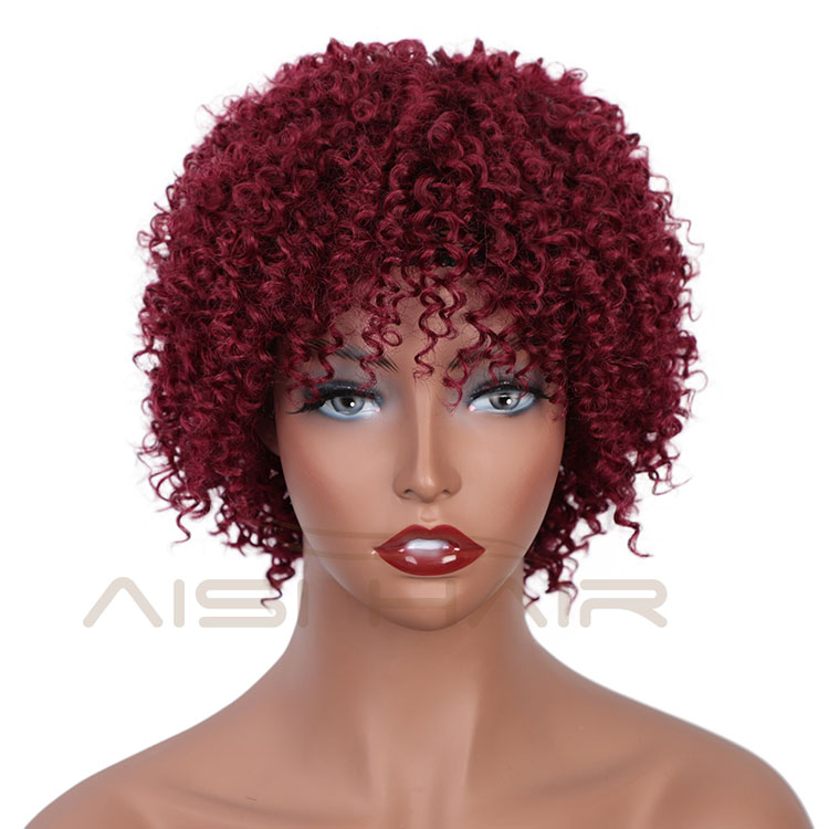 Aisi Hair Unprocessed Human Hair Natural Girls 150% Density Afro Kinky Curly Short Pixie Cut Red Wig