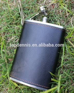 9oz stainless steel mini type hip flask with leather cover