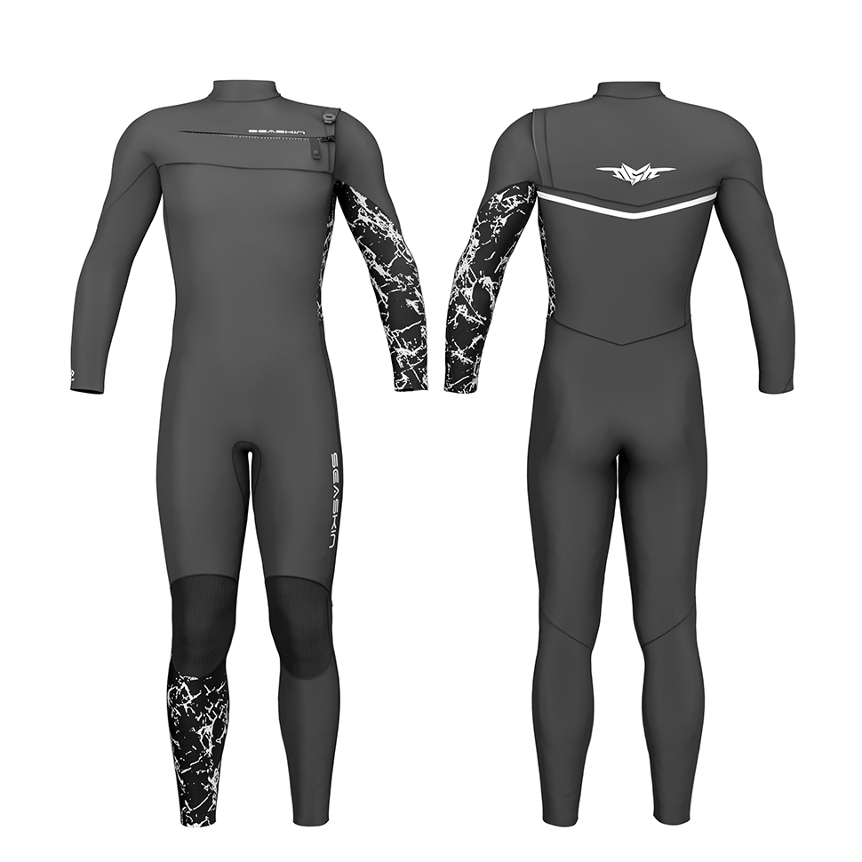 Seaskin Lelaki Tersuai Lelaki 4/3mm Dada Zip Wetsuit Penuh