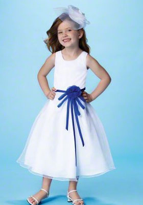 Ball Gown Round Neck Tea-length Satin Tulle Flower Girl Dress