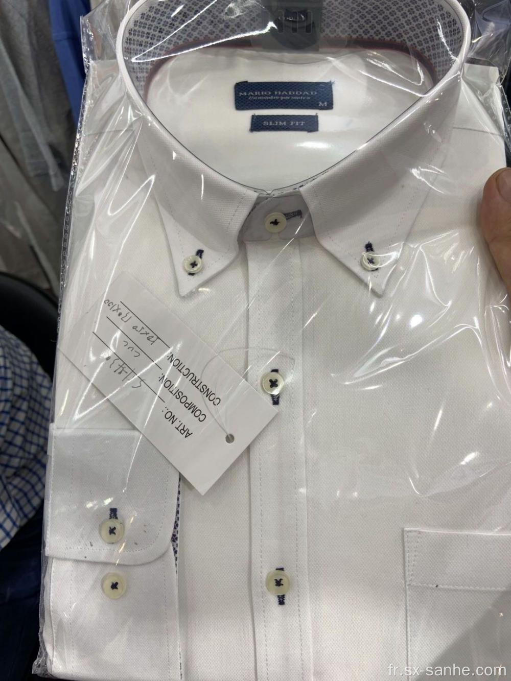 Chemise homme blanche à manches longues en coton avec col montant