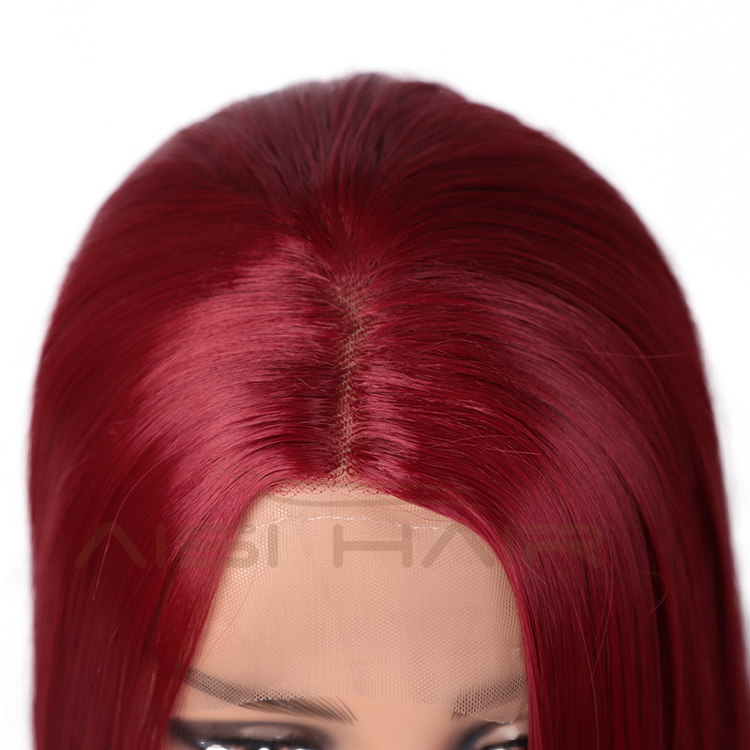 Aisi Hair New Design 26 Inch Long Ombre Red Dark Root Wig Silky Straight Swiss Lace Wigs Synthetic Hair Wigs For Black Women