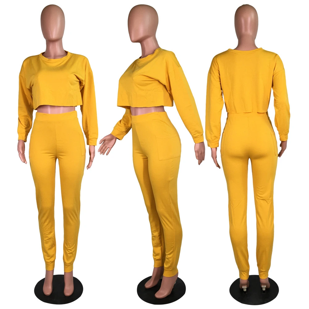 Long Sleeve Crop Top and Pants Two Piece Sets Women Clothing for Spring