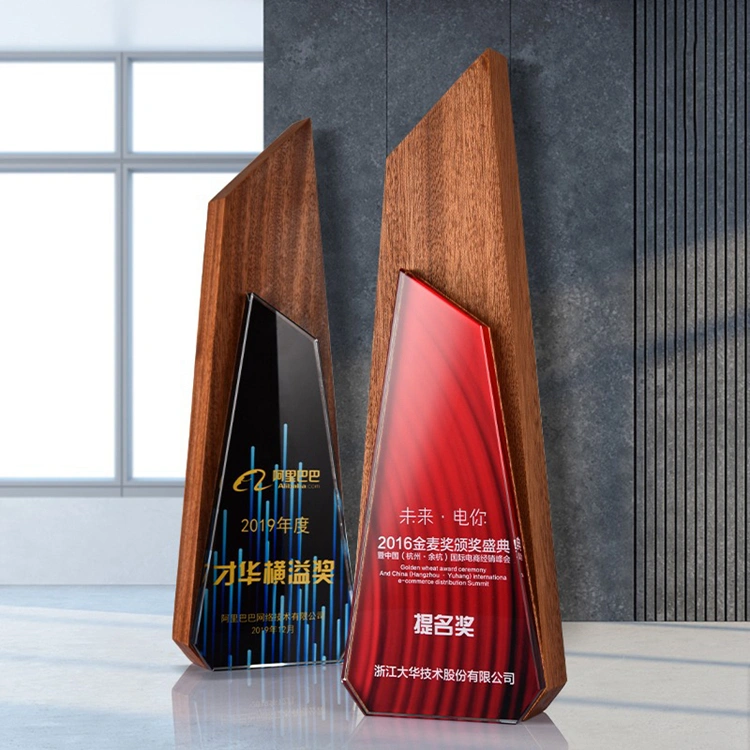 Customized Color Print Design Wooden Plaque Trophy and Crystal Obelisk Award Block Wood