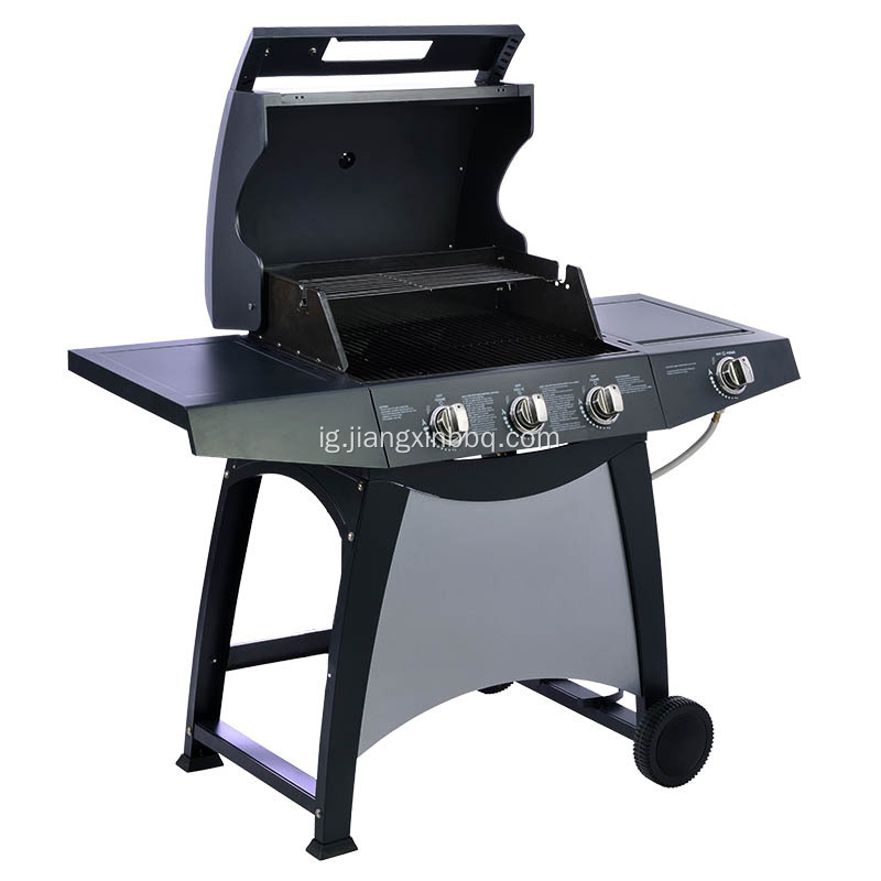 3-Ọkụ Gas Grill nwere akụkụ ọkụ