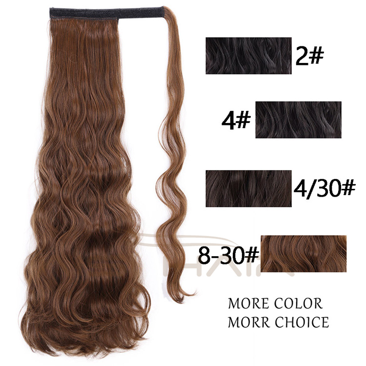 Aisi Hair Heat Resistant Synthetic Fiber Ponytail Hair Extensions Brown Long Wavy Pony Tail Clips In Hairpieces