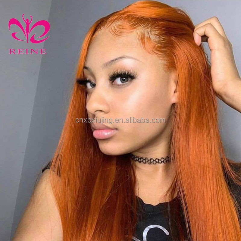 REINE  Red Blonde Orange Color Natural Brazilian Human Hair Lace Front Wigs Pre Plucked Virgin Ginger Wigs