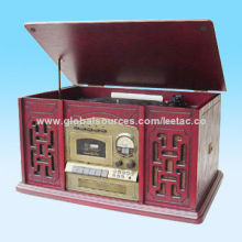 Nostalgia Wooden Music Center with Turntable, CD, AM/FM Radio, Cassette Recorder Functions