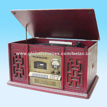 Nostalgia Wooden Music Center with Turntable, CD, AM/FM Radio, Cassette Recorder Functions