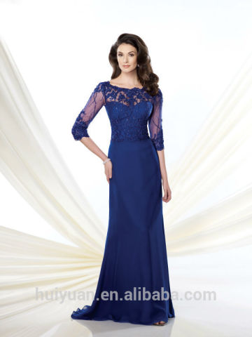 Navy blue long sleeve lace mother of the bride evening dress