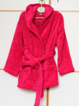 Red Hooded Warm Coral Fleece Bathrobe Kids Cute Robe