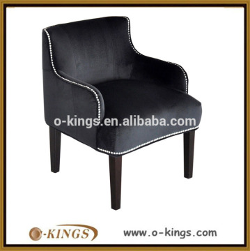 Fabric armrest leisure chair wooden frame model