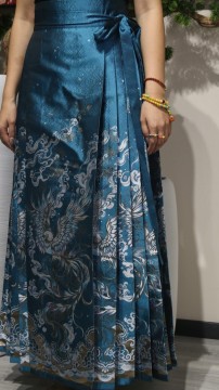 blue pleated maxi skirt