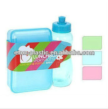 Plastic lunch box with bottle