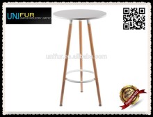 Modern designer's wood high bar and pub table with ring footrest