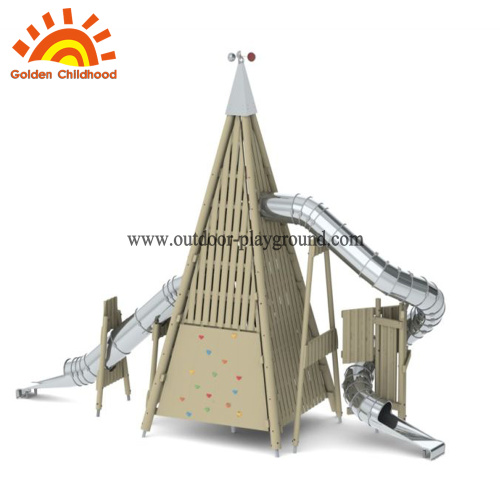 Tower bermain HPL dengan slide tabung