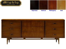 66 inch 9 Drawer Mid Century Retro Walnut Chest Of Drawers