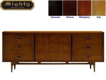 66 inch 9 Drawer Mid Century Retro Walnut Chest Of Drawers