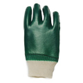 Green PVC coated gloves knit wrist cotton linning