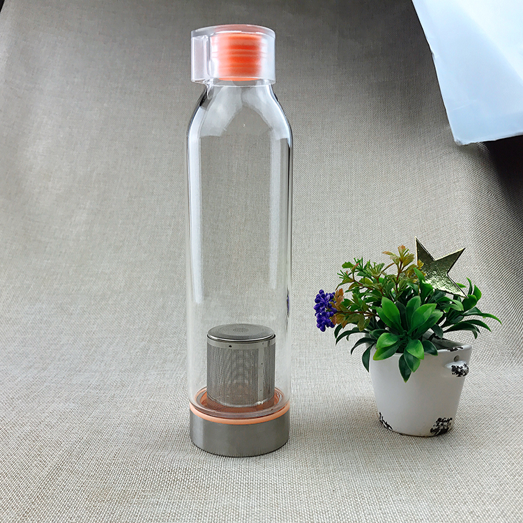 Custom Juice Bottle Glass, Glass Tea Infuser Water Bottle with Metal Lid