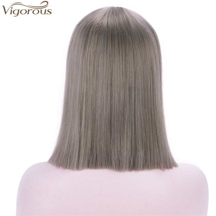 Vigorous Good Quality 14 inches Short Straight Bob Wig Middle Part Heat Resistant Synthetic Wig Daily Use For Women