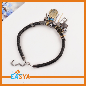 Alloy Statement Black Leather Cord Necklace