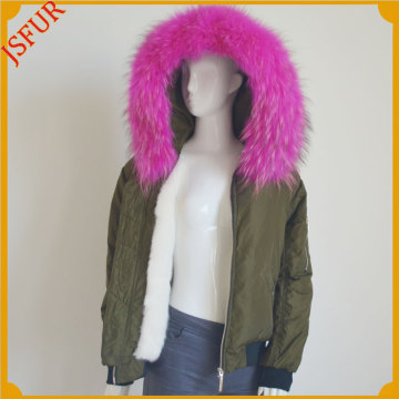 Jsfur Wholesale MA1 Bomber Jacket With Fur Collar And Fur Lining