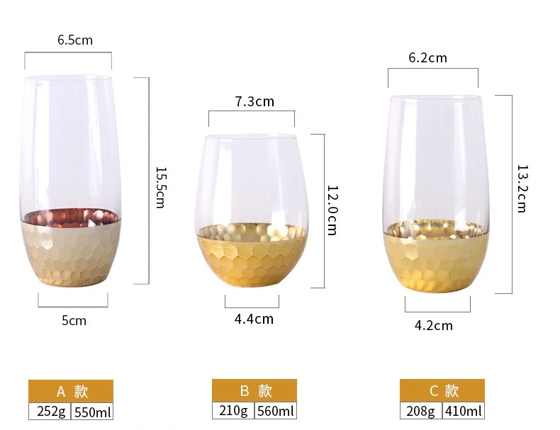Top Quality Egg Shape Glass Cup with Golden Color Bottom