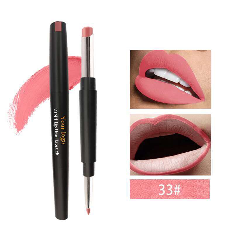 12 color Double ended lipstick lip liner Matte lip stick 2 in 1 multifunctional lipstick pvc waterproof Lip stick pen