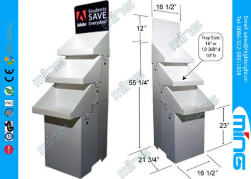 Advertise Corrugated Cardboard Display Stands Three Tray Floor Display , White