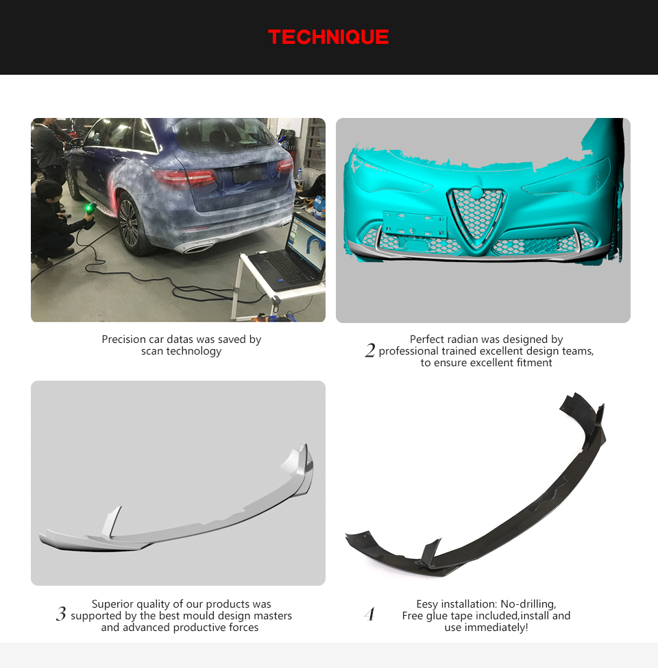 Carbon Fiber Front Bumper Lip for Alfa Romeo Stelvio Sport Utility 4-Door 2017-2018