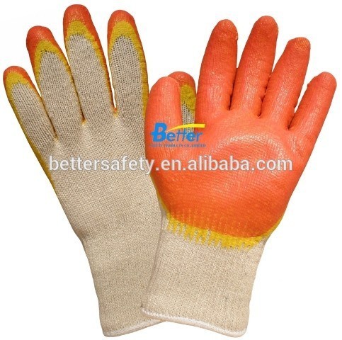 popular Knit Wrist Red Yellow Double Color Latex Coated Cotton Glove best selling