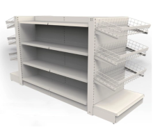 Angle steel shelves in a convenience store