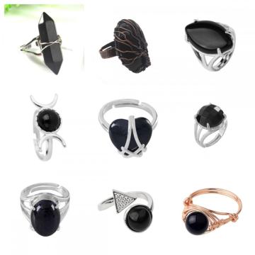 Assorted Black Onyx Stone Rings Owl Shape Ring for Women Onyx Heart Rings for Girl Women Wedding Adjustable ring