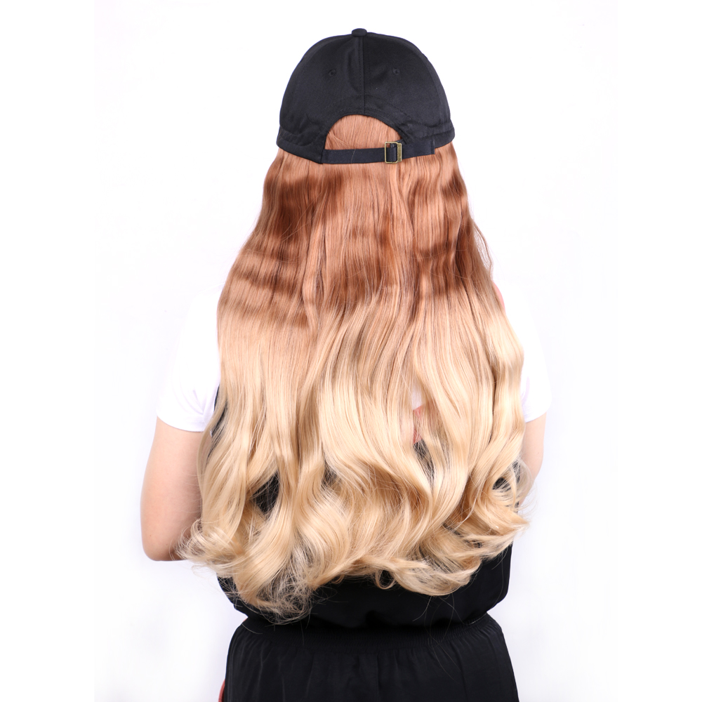 MYZYR 18inch Ombre Hair Natural Wave Wigs For Women Synthetic Hairpiece With Baseball Duck Tongue Hat Makeup Wigs