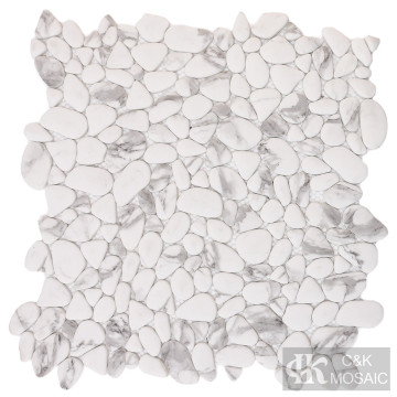 White Pebble Glass Stone Floor Mosaic Tile