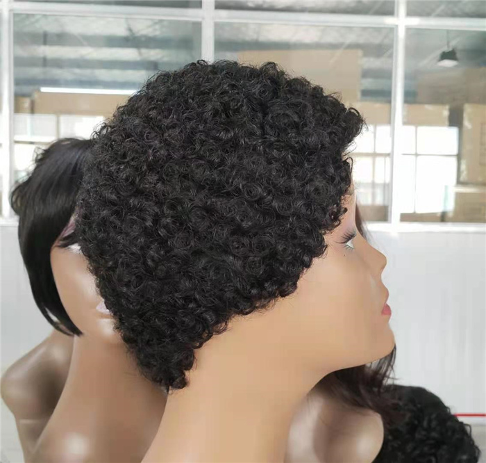 Short Afro Kinky Curly Human Hair Wigs for Black Women Wigs Black Color None lace Machine Made Wigs