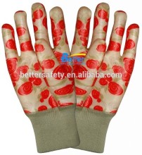 Flower-Printing PVC Coated Construction Gloves cotton lined