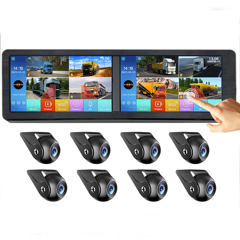 10.1 inch 8 channel vehicle monitor system support 2.5D touch/BSD detection/MP5/Bluetooth/FM/sound and light alarm function