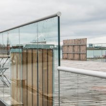 Balcony overpass sidewalk railing clamp glass railing