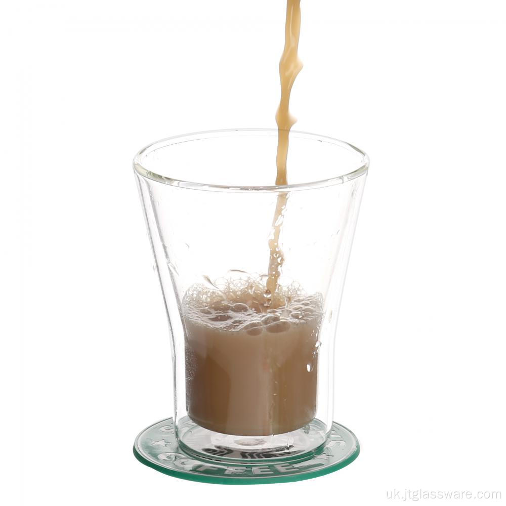 Термостійка скляна чашка для молока з подвійними стінками