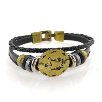 Custom mens leather zodiac bracelets engraved