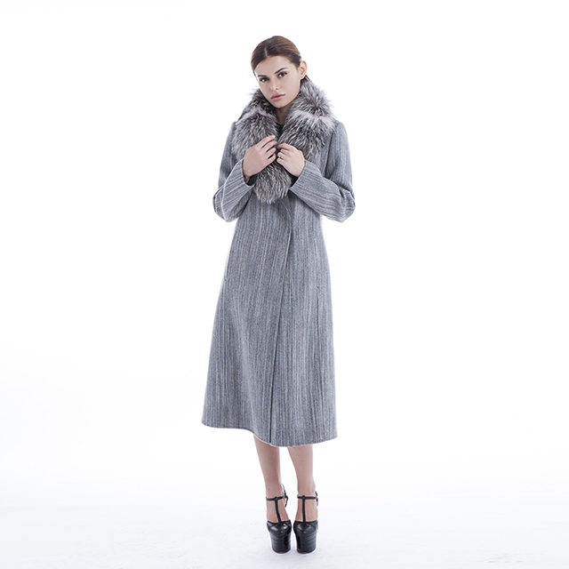 Wool collar trim cashmere coat