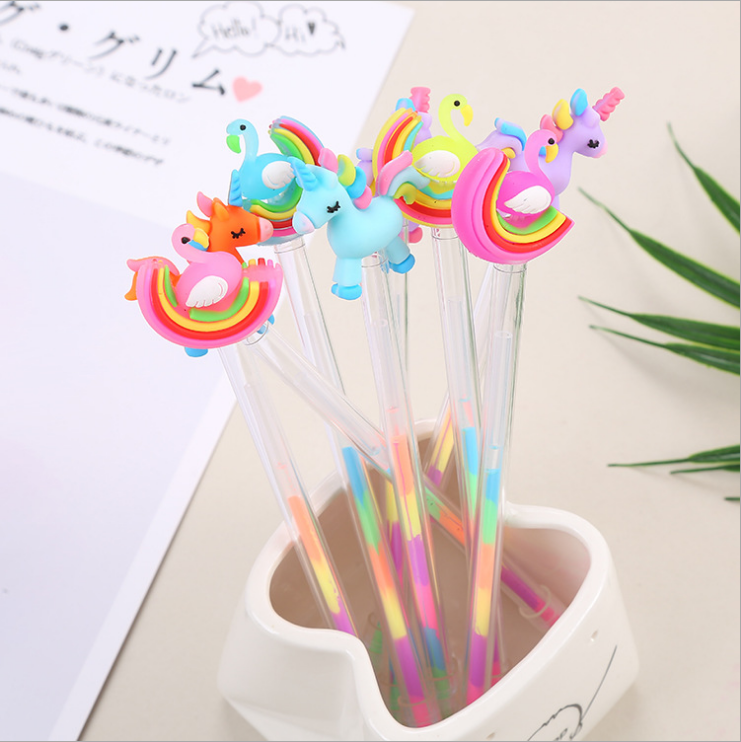 Creatieve regenboog neutraal 6 kleur pen diy highlighter pastel cartoon swan pony modellering markeerstift