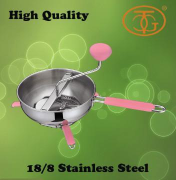 18/8 Stainless Steel Food Mill Set / Pink Silicone Handle