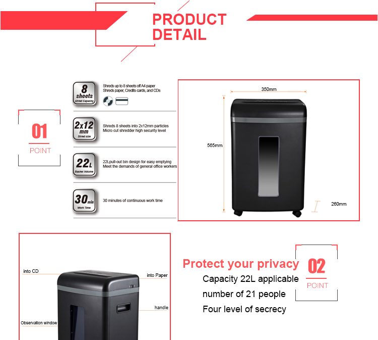 A4 Micro Cut Energy-Saving technology paper shredder