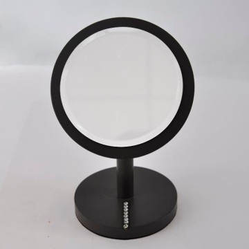Black Simple Round Wooden Desktop Mirror for Makeup
