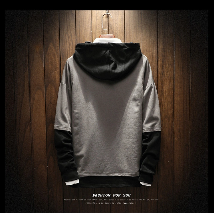 Pullover Hooded Solid Color Stitching Large Size Youth Hoodie