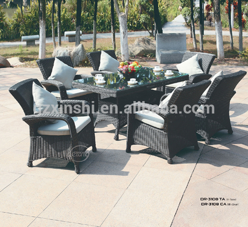 Dealer Outdoor home furniture hobby PE rattan 6 seats 150cm dining table and 6 chairs dining room furniture