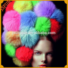 Fashion accessory customize red color item fox fur pom poms